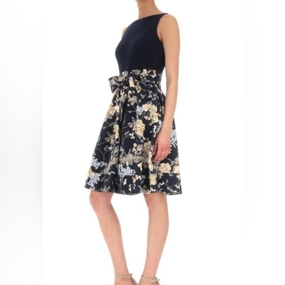 LAUREN Ralph Lauren Black Label brocade floral mock wrap dress, size 14 - Picture 1 of 12